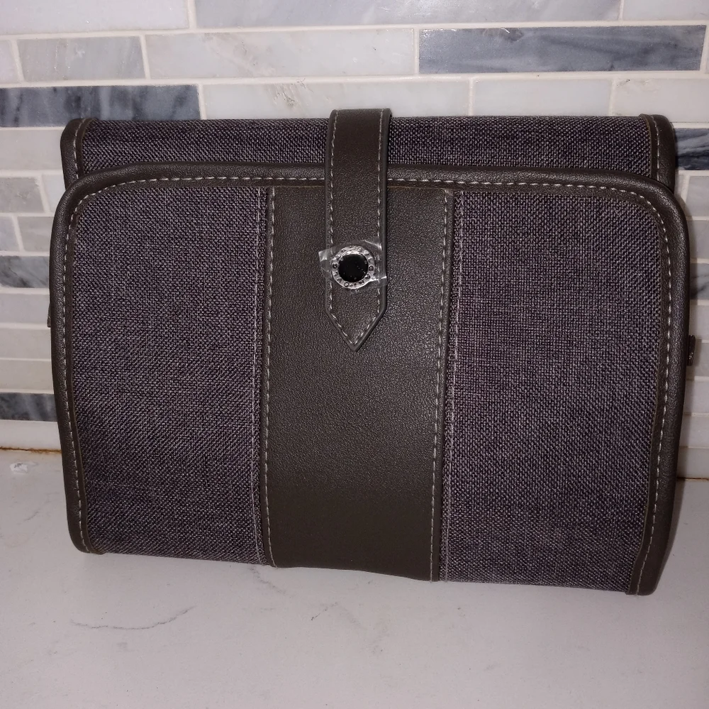 Bvlgari Parfums Folding Gray Denim And Leather Travel Jewelry/Parfum /Watch Case